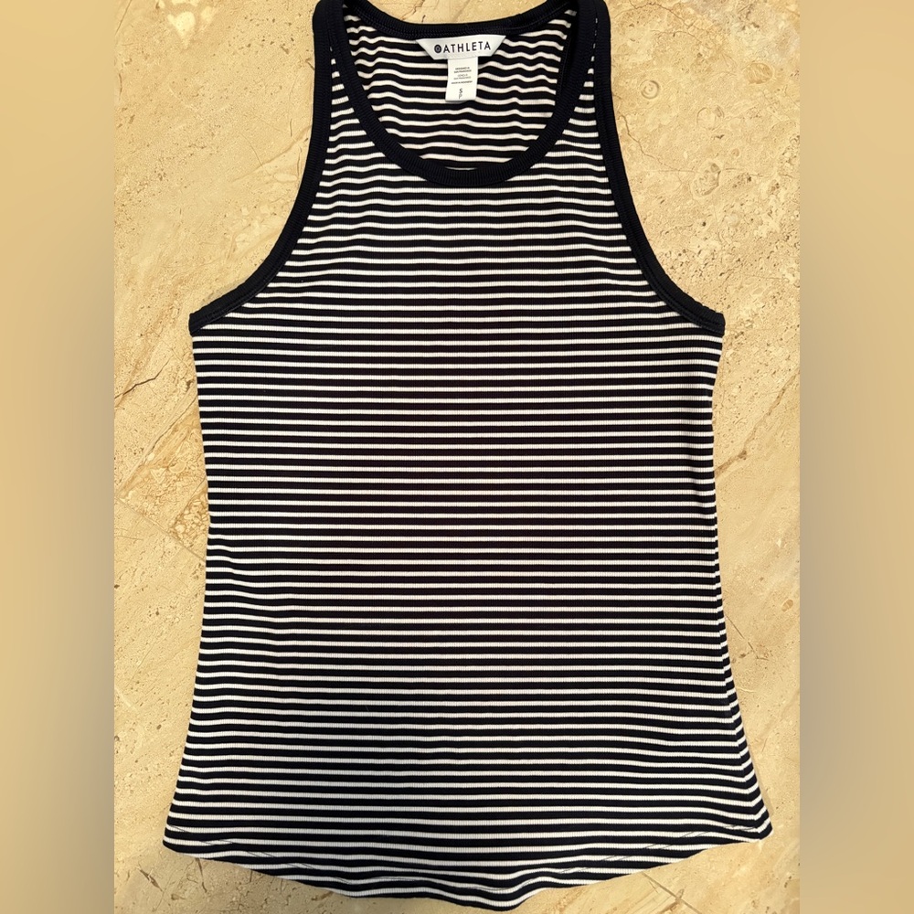 Athleta Navy and White Striped Ribbed Tank